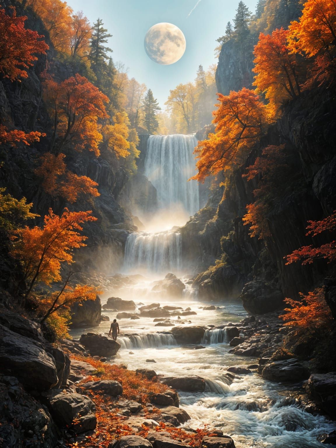 Breathtaking Autumn Waterfall in Ancient Forest