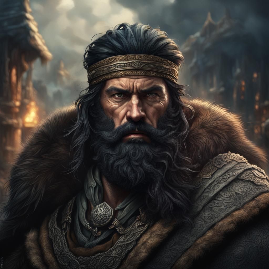 Dark Fantasy Barbarian with Black Beard