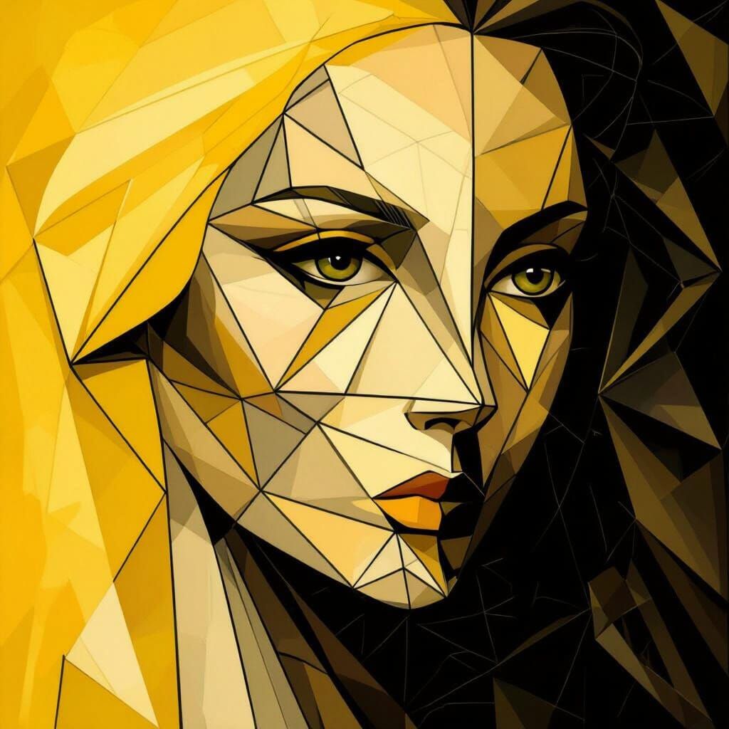 Surreal Cubist Portrait of a Woman in Yellow and Black