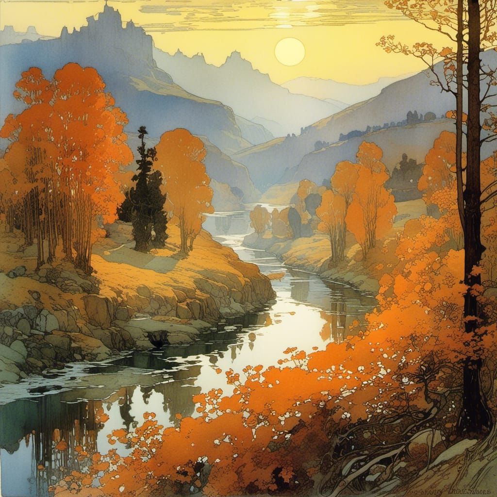 Autumn Morning in a Past World, with Whispers of Fog