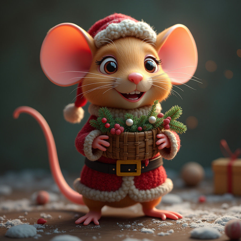 Festive Christmas Mouse: Detailed Fantasy Concept Art