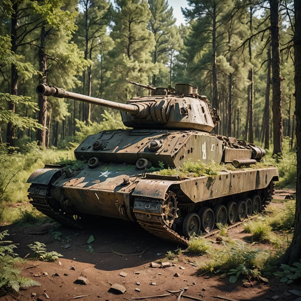 Abandoned Tank in Overgrown Forest: Street Photography