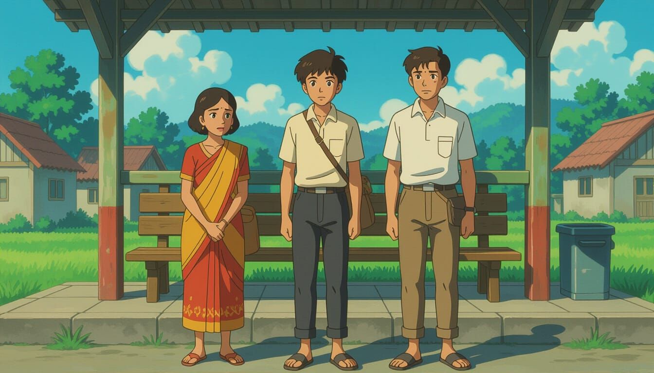 Teenage Indian Boy Departs Village Bus Stop