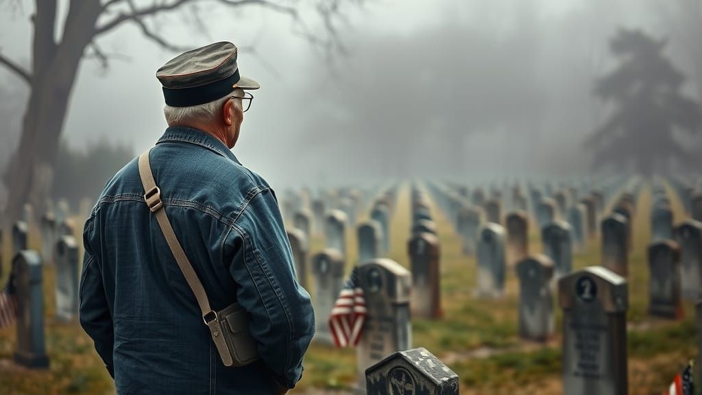 Veteran Salutes Fallen Comrades: Evocative Vintage Painting
