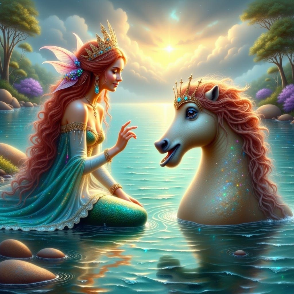 Fairy Queen and Mermaid Meeting at Shoreline
