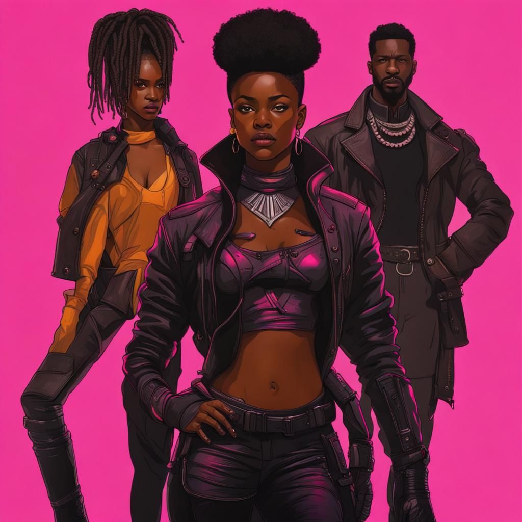 Afrofuturistic Cyberpunk Scene with Body Diversity