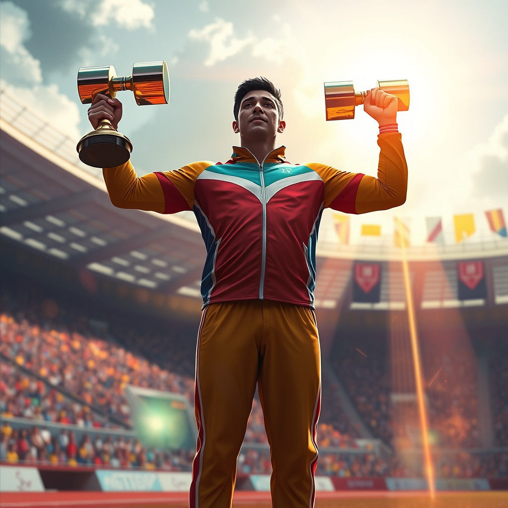 Hammer Thrower's Triumphant Victory in Retro Style