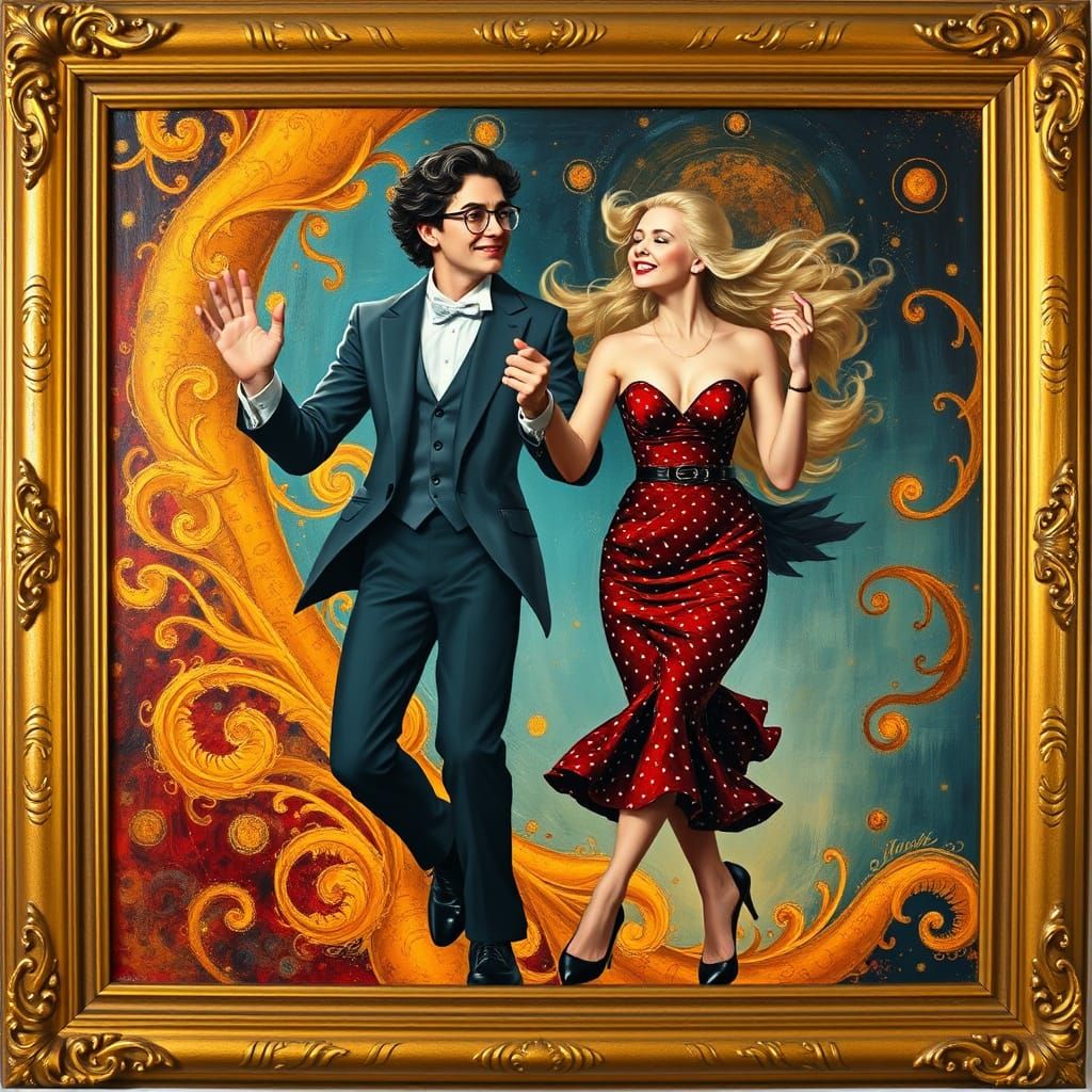Charismatic Rockabilly Scientist in Opulent Golden Frame
