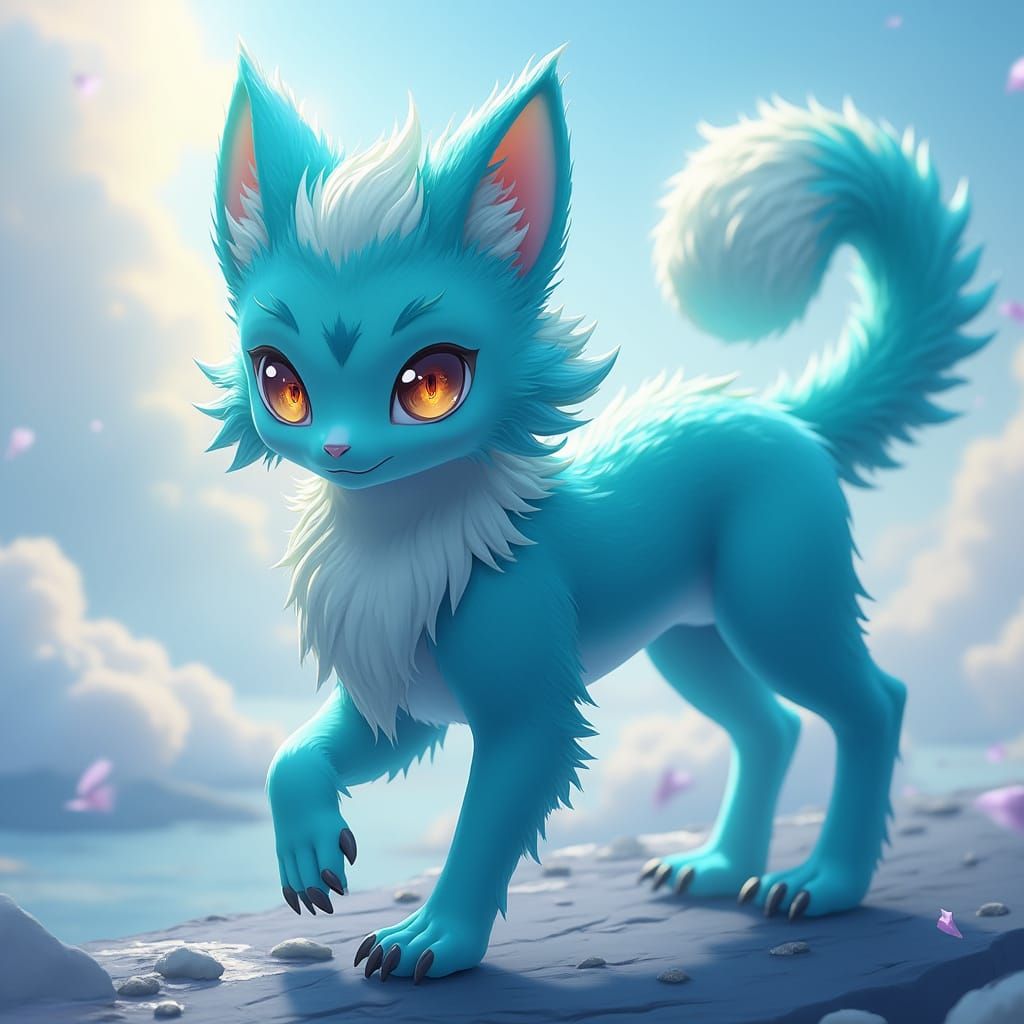 Dreamlike Blue Cat in Vibrant Landscape