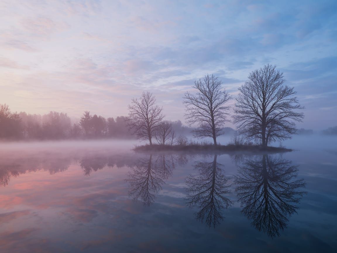 Misty Lake at Dawn Serene Landscape