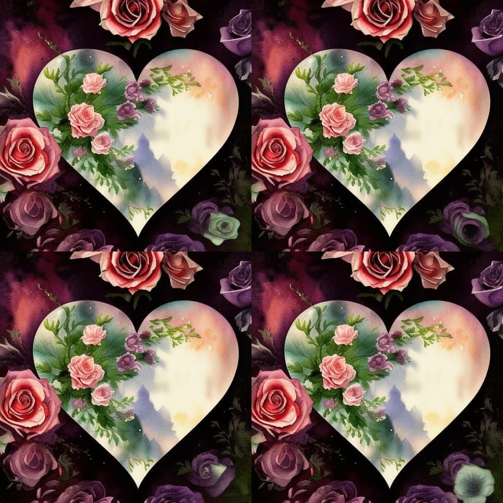 Dreamcore Heart in Dark Victorian Watercolor