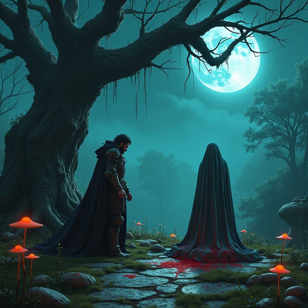 Distraught Pyramus Finds Blood-Stained Veil in Moonlit Garde...