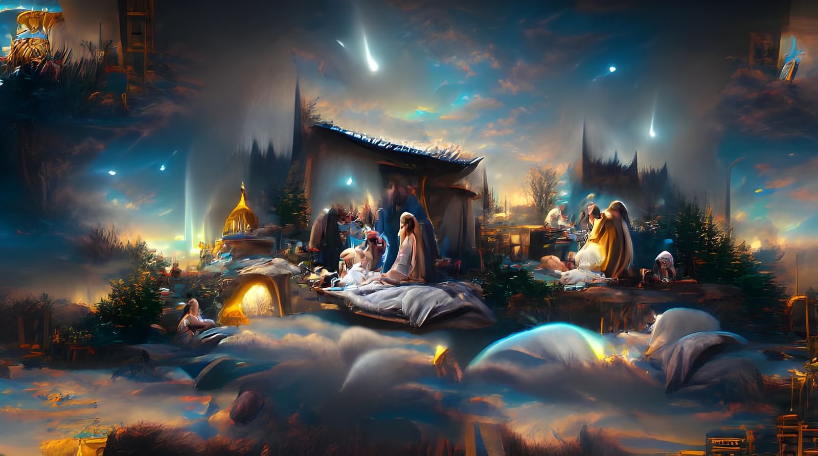 The Nativity Scene at Midnight: Digital Illustration