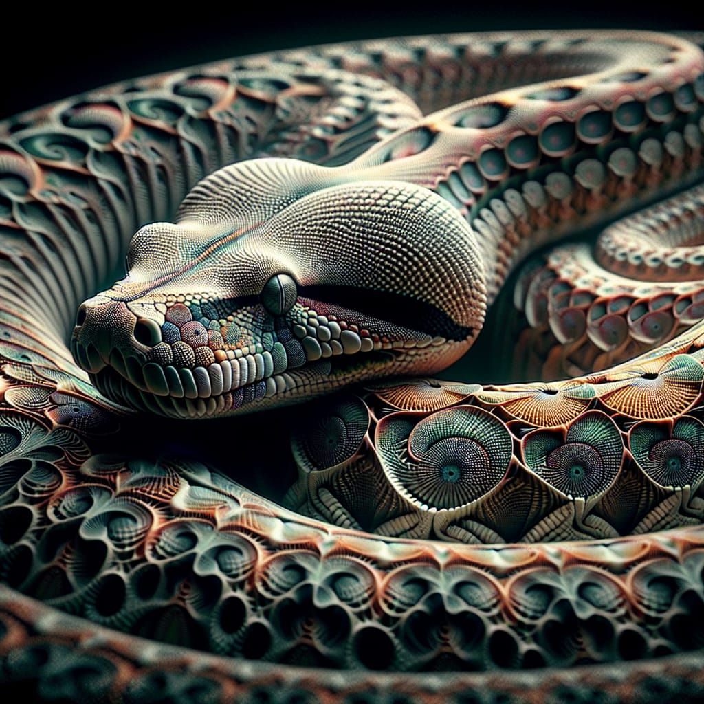 Hyperrealistic Boa Constrictor in Fractal Patterns