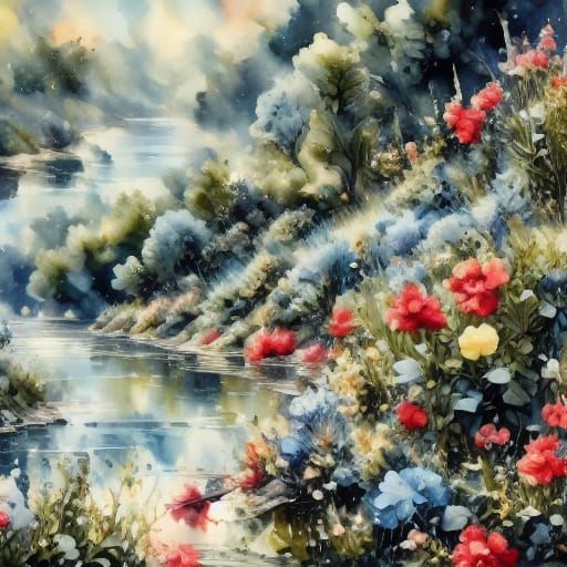 Woman on Beach in Quilted Fantasy Style