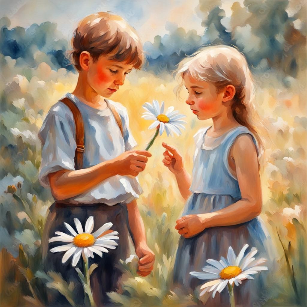 Daisy Gift: Gouache-Style Impressionist Scene