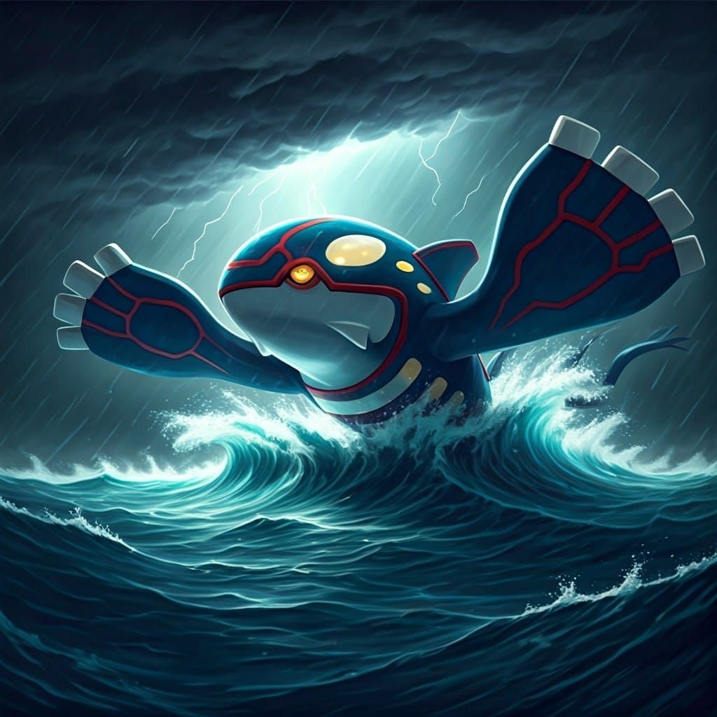 Kyogre Emerges from Stormy Seas as Digital Art