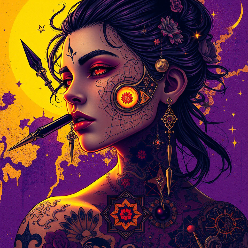 Dark Fantasy Tattoo Art in Art Nouveau Style