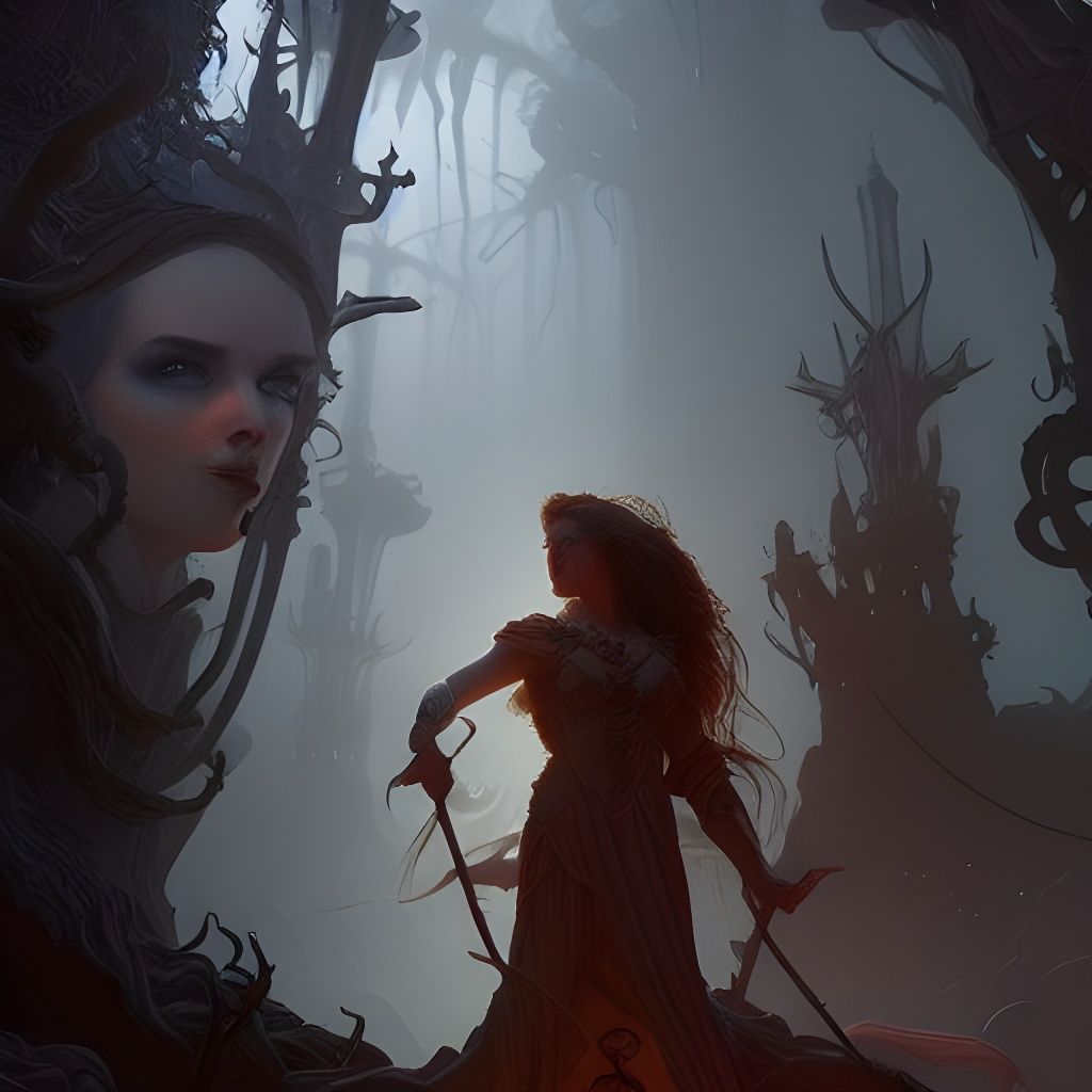 Goddess Surrounded by Evil Men, Hyperdetailed Matte Painting