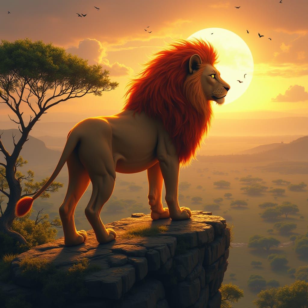 Lioness with Fiery Mane in Matte Painting Style