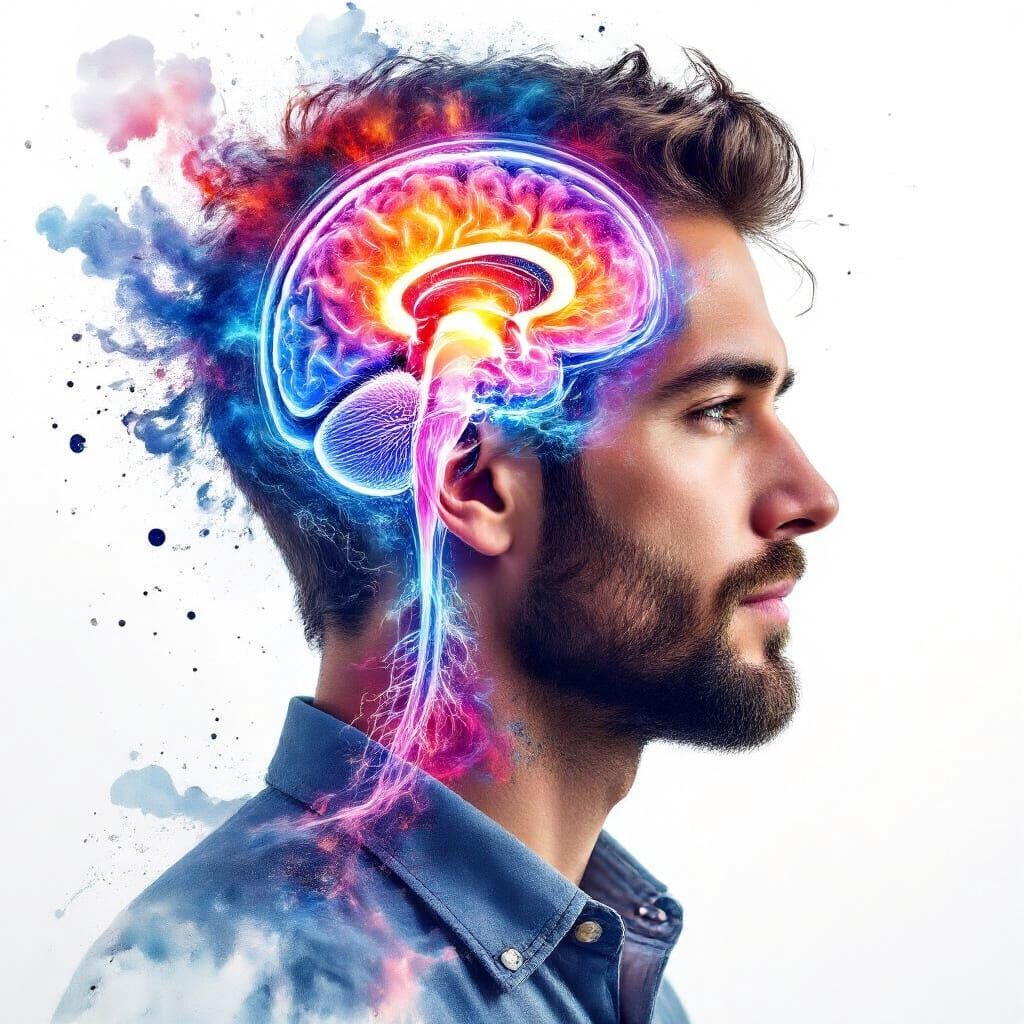 Cosmic Brain: Double Exposure Portrait