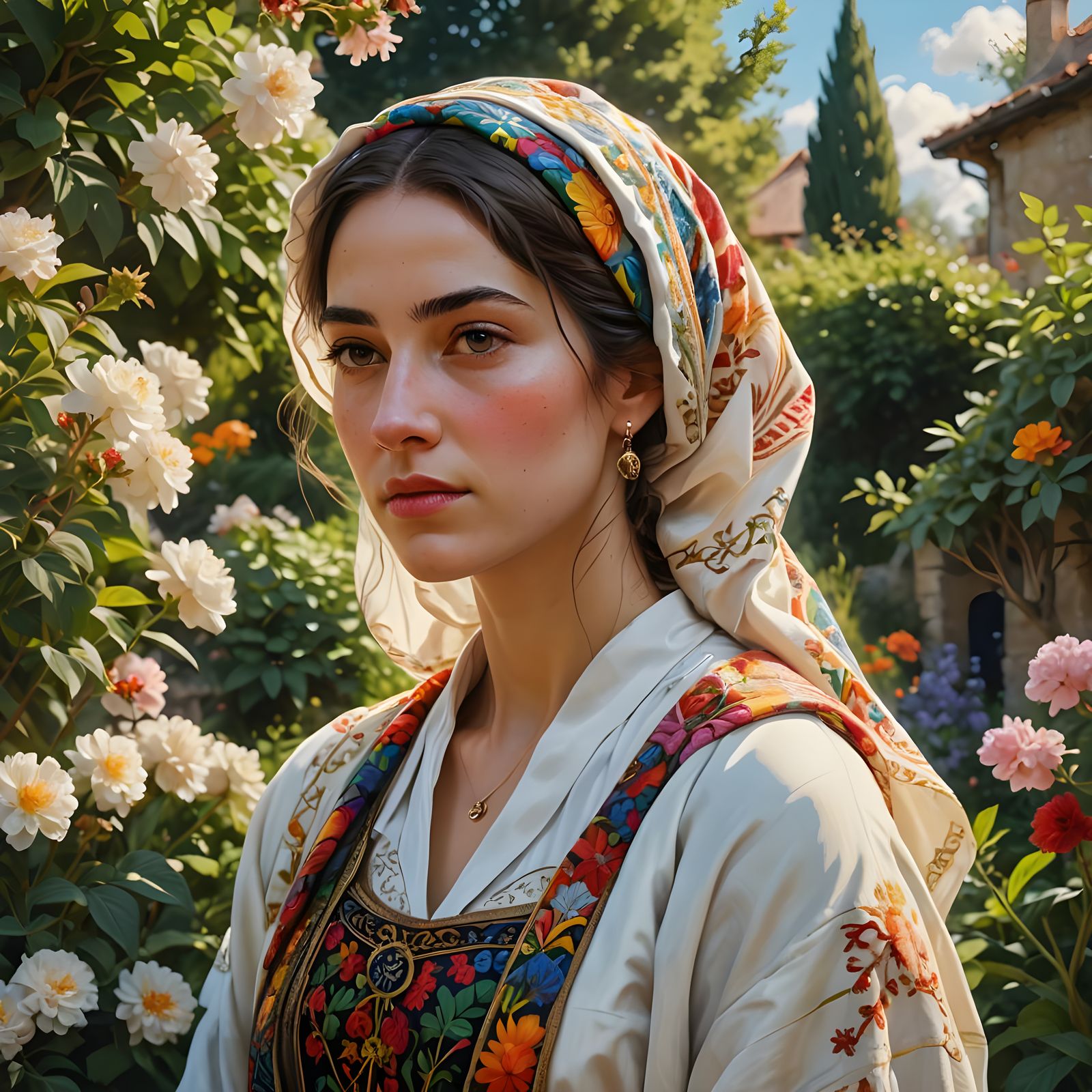 Jewish Woman in Garden, Impressionist Digital Art