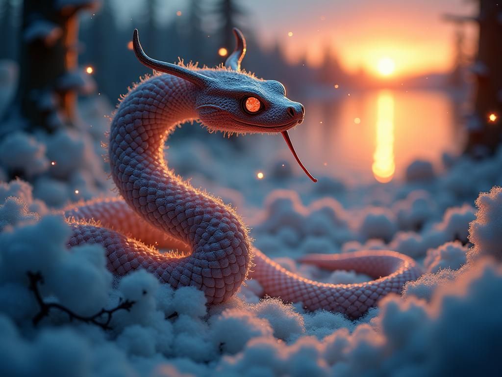 Otherworldly Fingerpunk Snake in Surreal Cotton Wool Forest