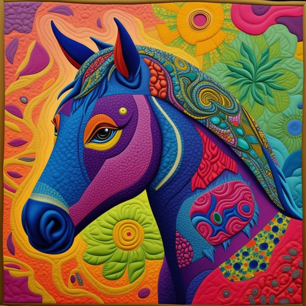 Colorful Patchwork Horse on Pebble Beach