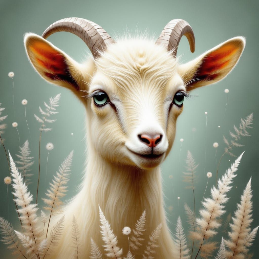 Fantasy Goat Portrait in Pastel Colors