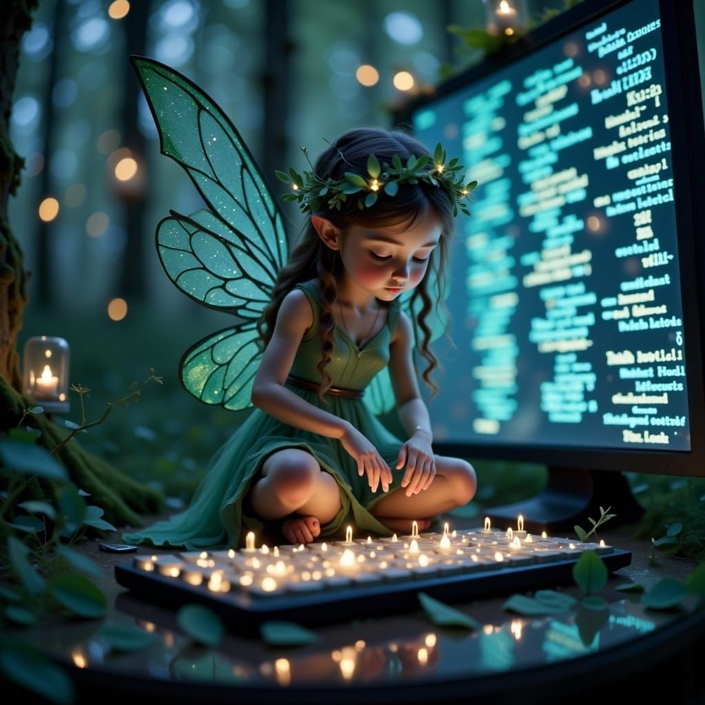 Fairy Hacker Taps Glowing Keyboard