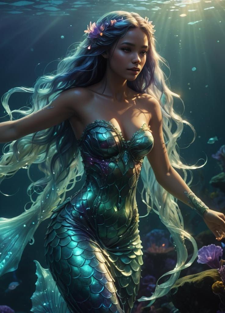 Bioluminescent Mermaid in Dark Waters