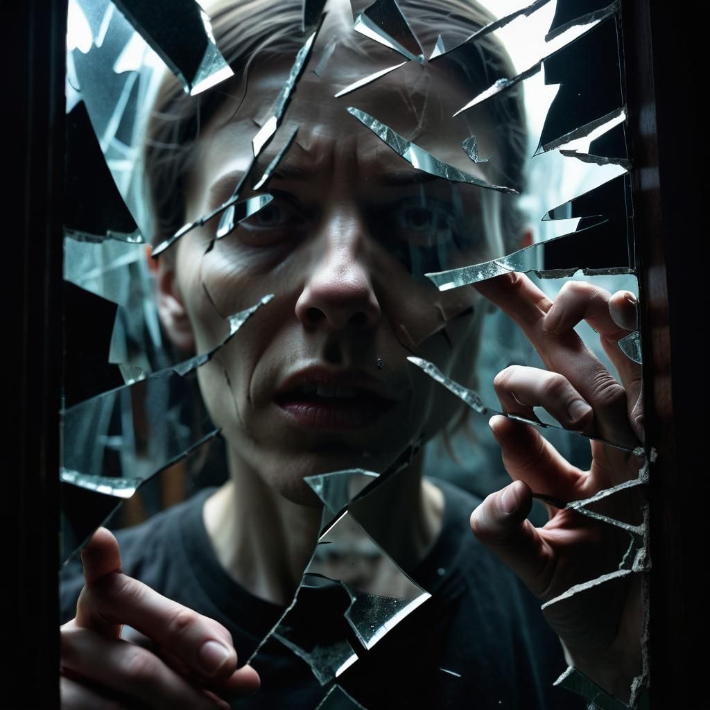 Shattered Mirror Reflections in Dark Fantasy Style