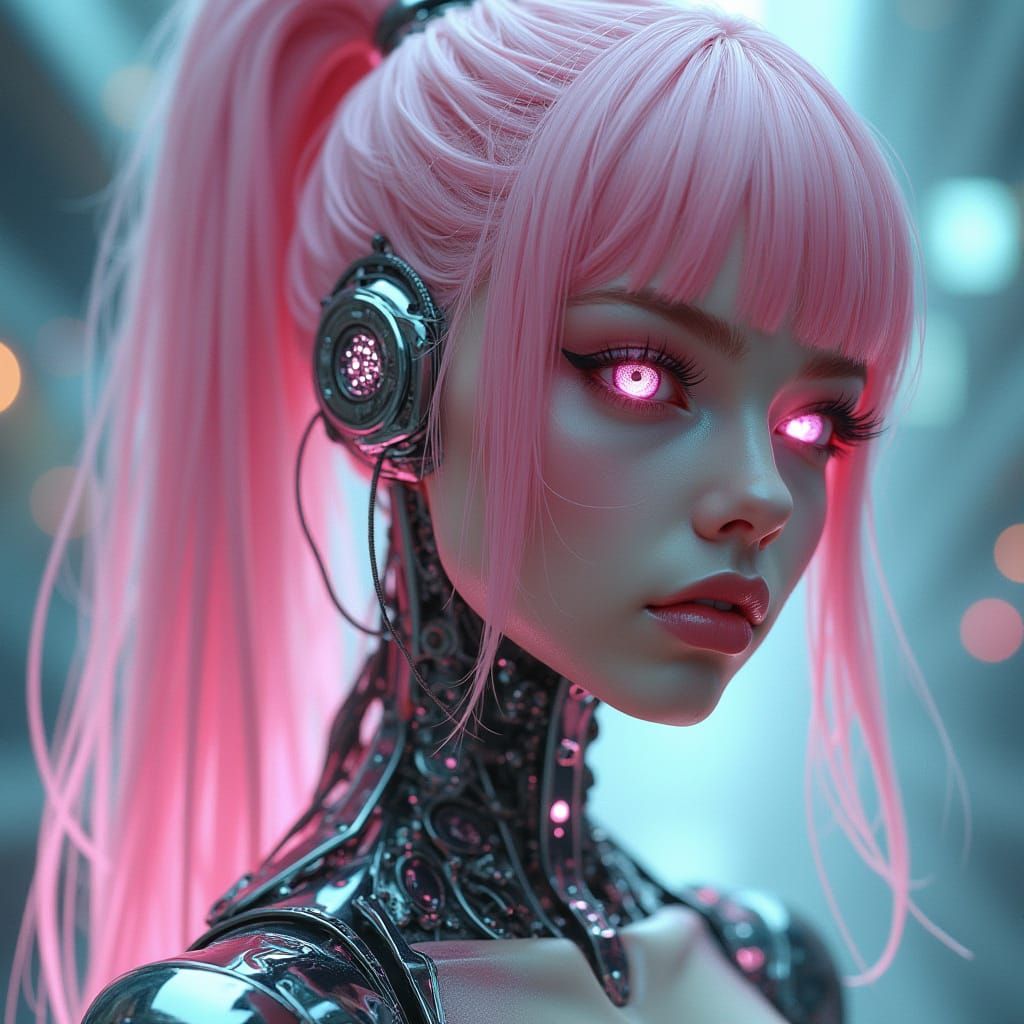 Cyberpunk Goddess in Chrome and Pink
