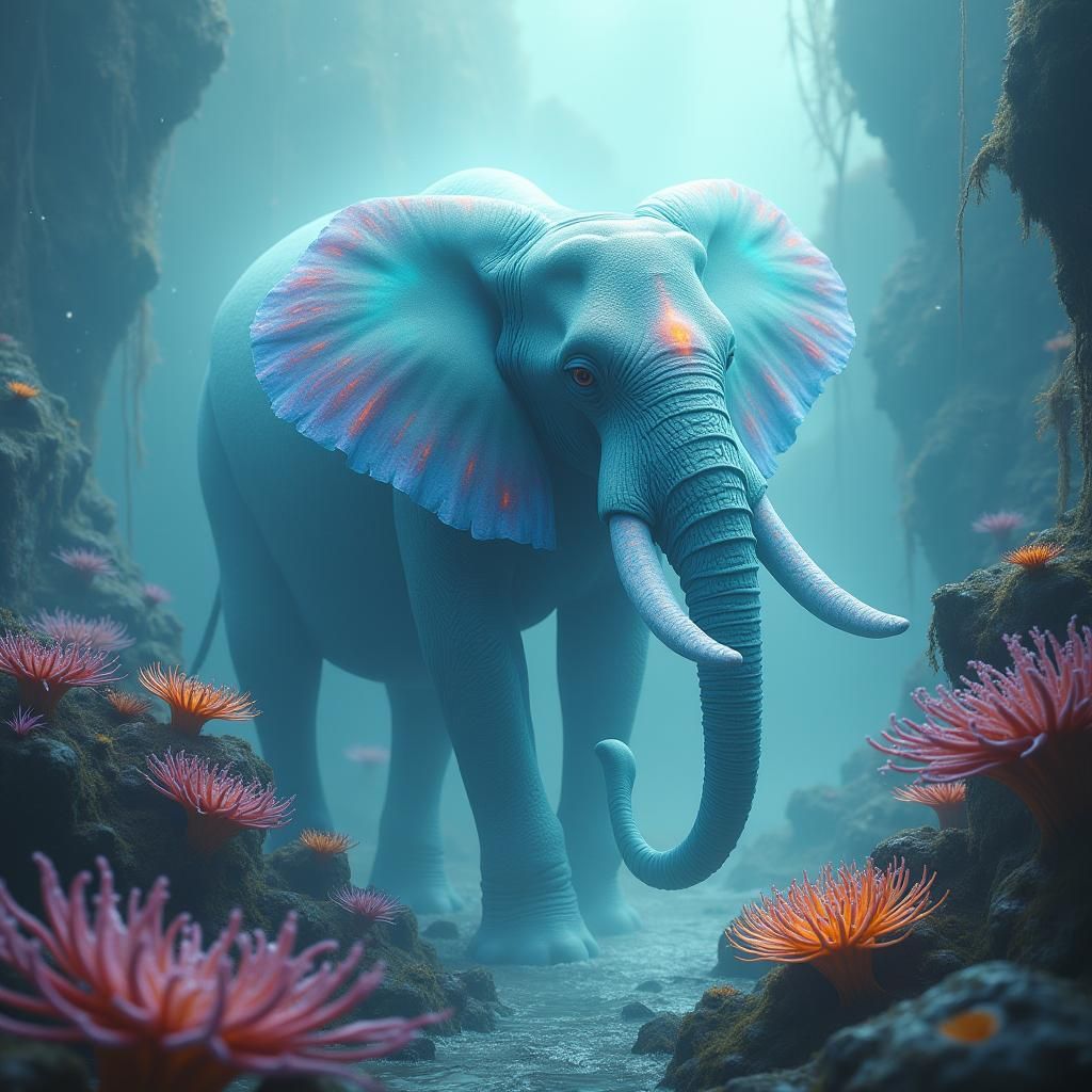 Ethereal Water Elephant in Surreal Futurism Style