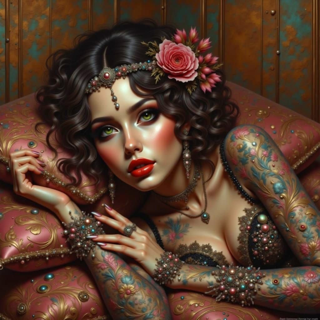 Elegant Woman with Emerald Eyes in Art Deco Style