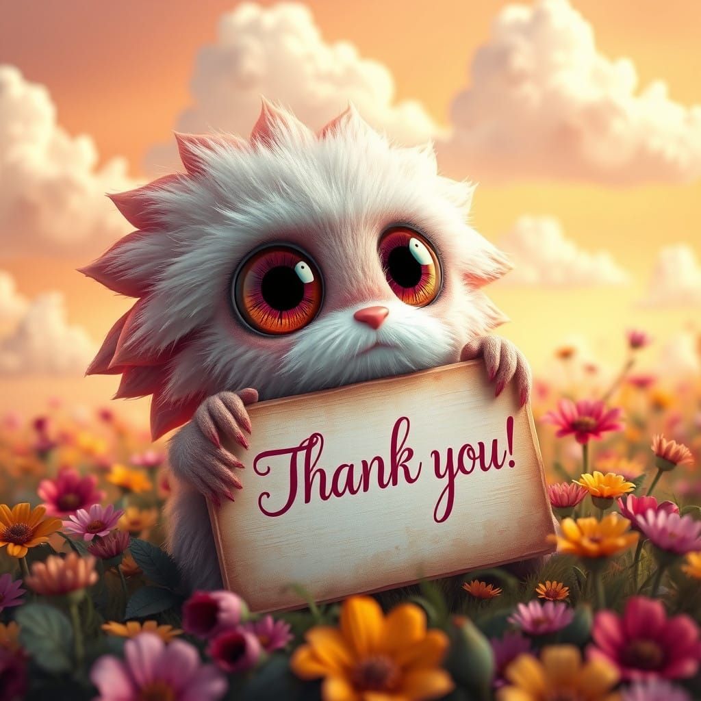 Whimsical Sunflower Creature Thanks You in a Vibrant Fantasy...