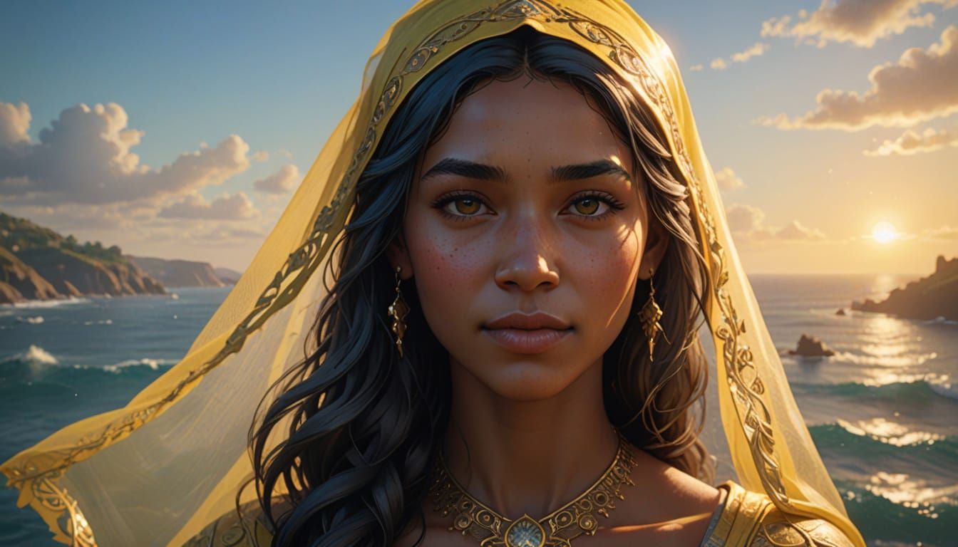 Hyperrealistic Portrait of a Young Mixed-Race Woman in a Vib...