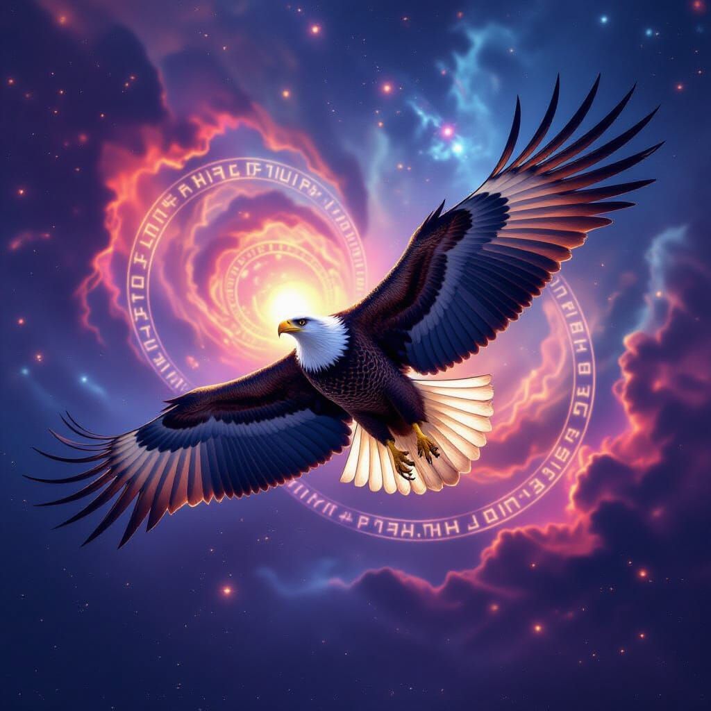 Eagle Soaring Through Nebula in Hyperrealism Surrealism Styl...