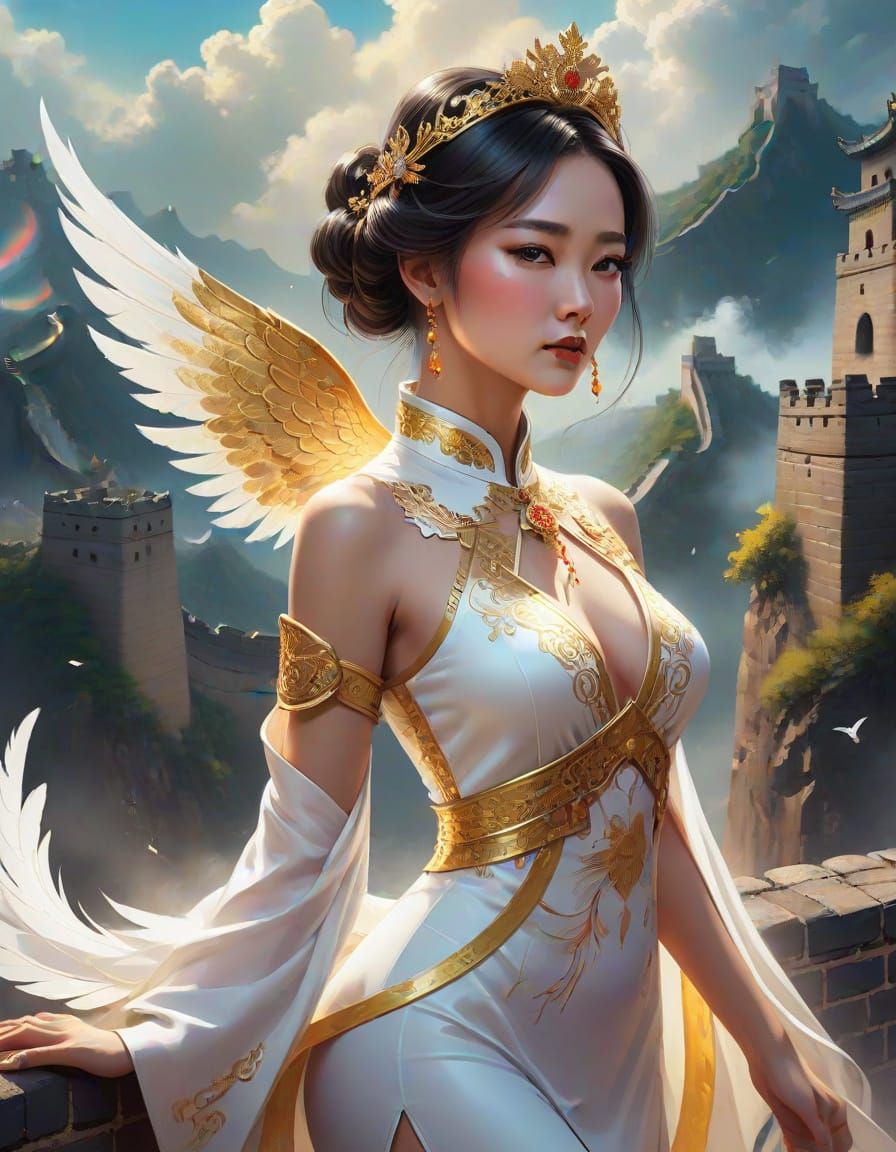 Chinese Goddess of the Rainbow in Vibrant, Dreamlike Splendo...