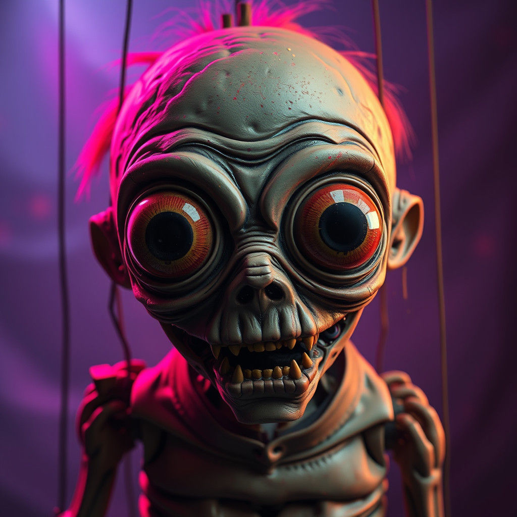 Creepy Disjointed Puppet with Oversized Eyes