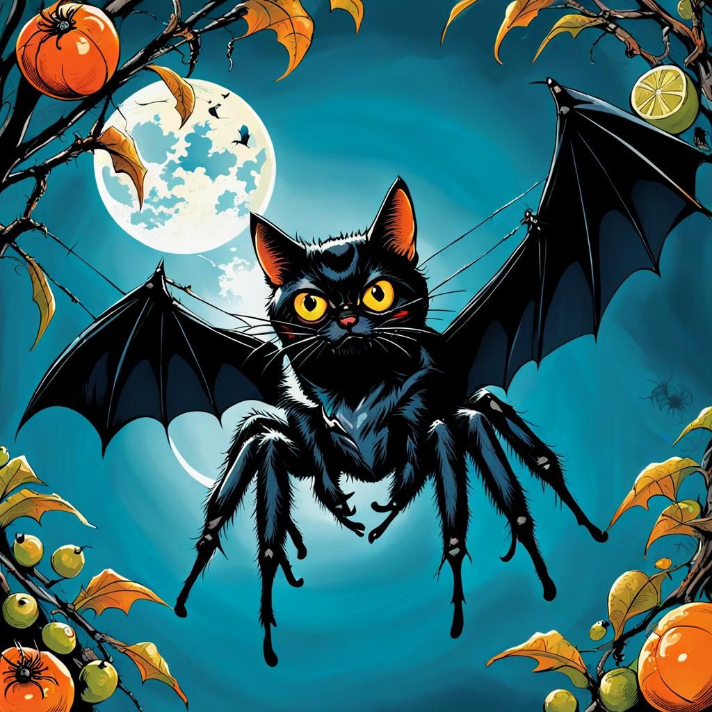 Cat Bat Spider Hybrid in Graphic Novel Style