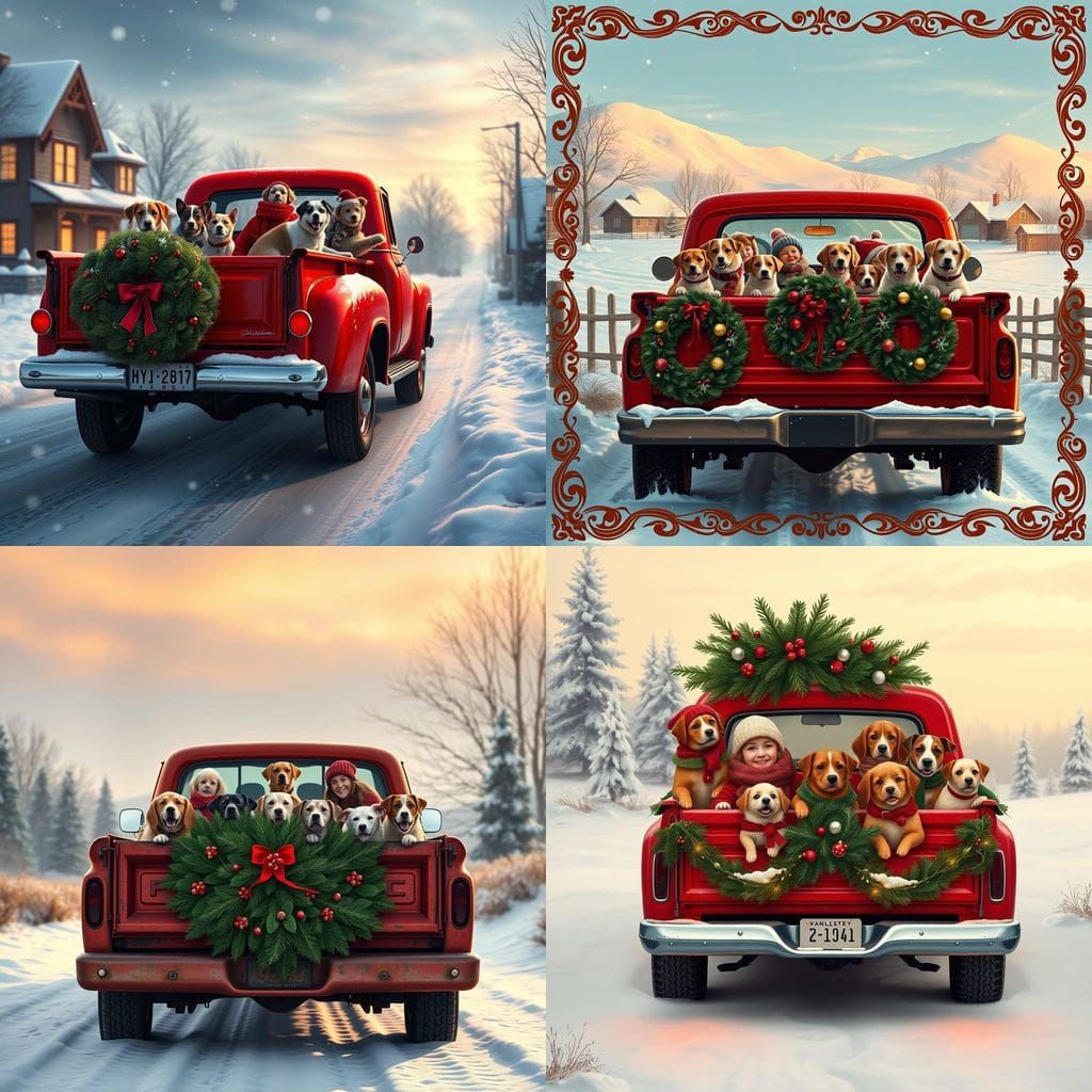 Vintage Christmas Card Scene in Fantastical Style