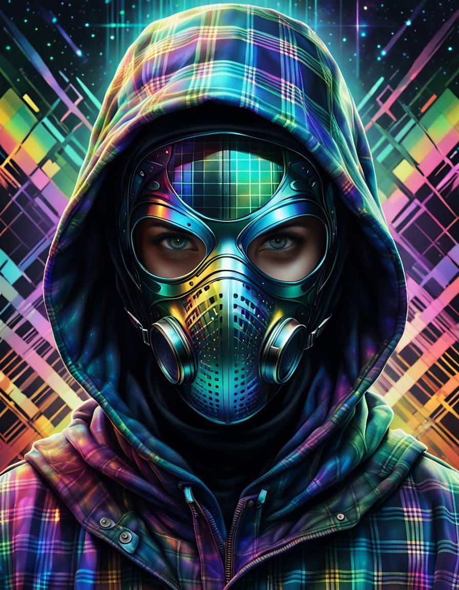 Plaid Silhouette with Holographic Cosmic Effect