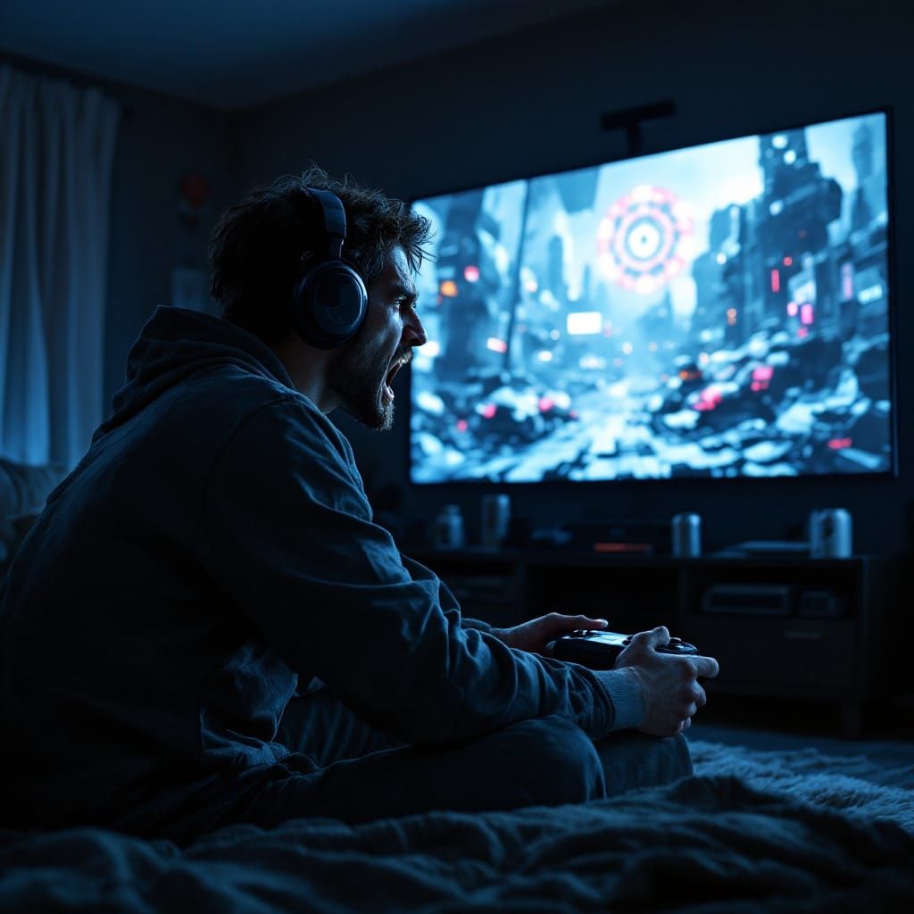 Furious Gamer Engages in Epic Sci-Fi Battle