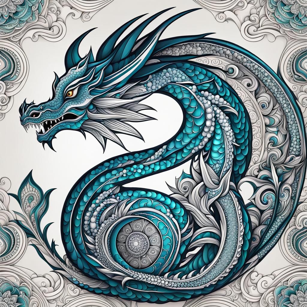 Dragon with Mandala Design in Zentangle Style