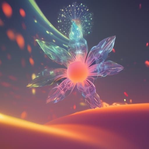 Imploding Crystal Flower in Starry Sky: Cel-Shaded Render