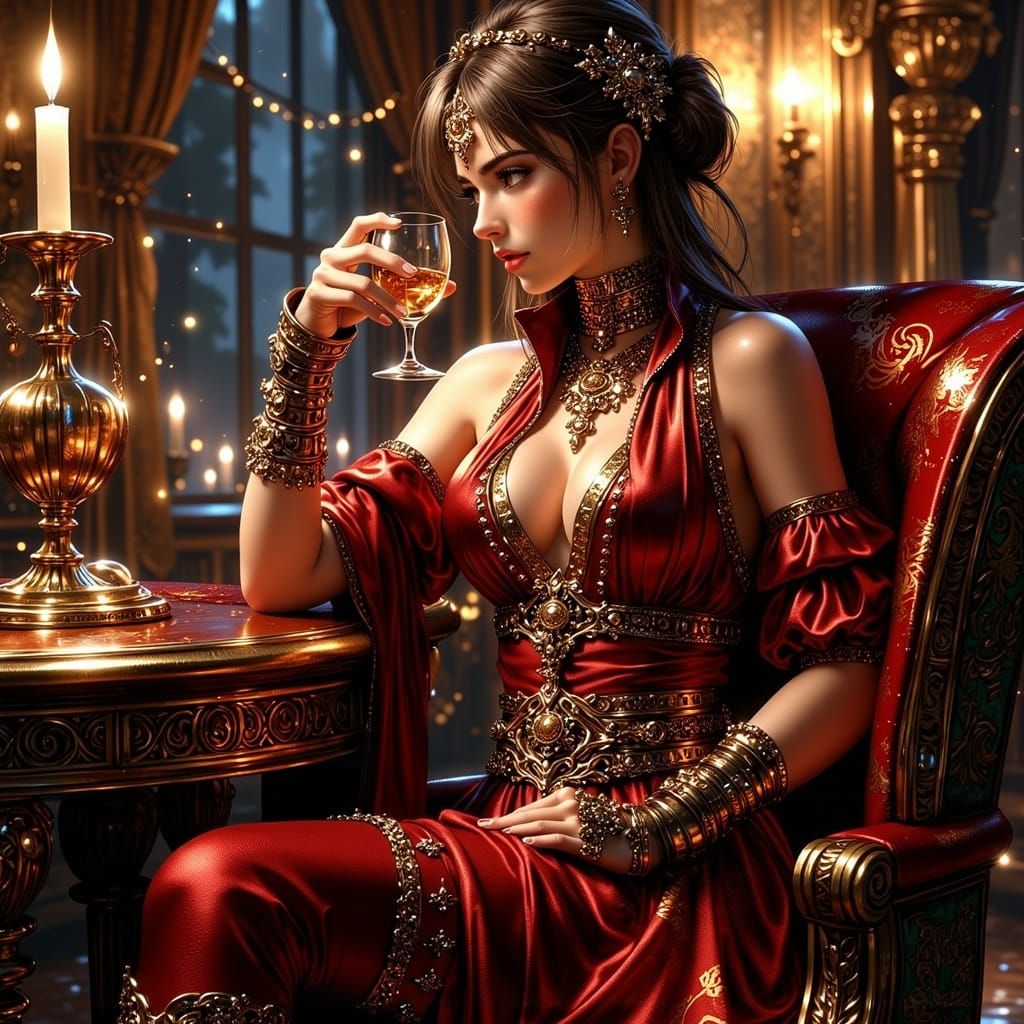 Pirate Captain Sips Rum in Lavish Cabin