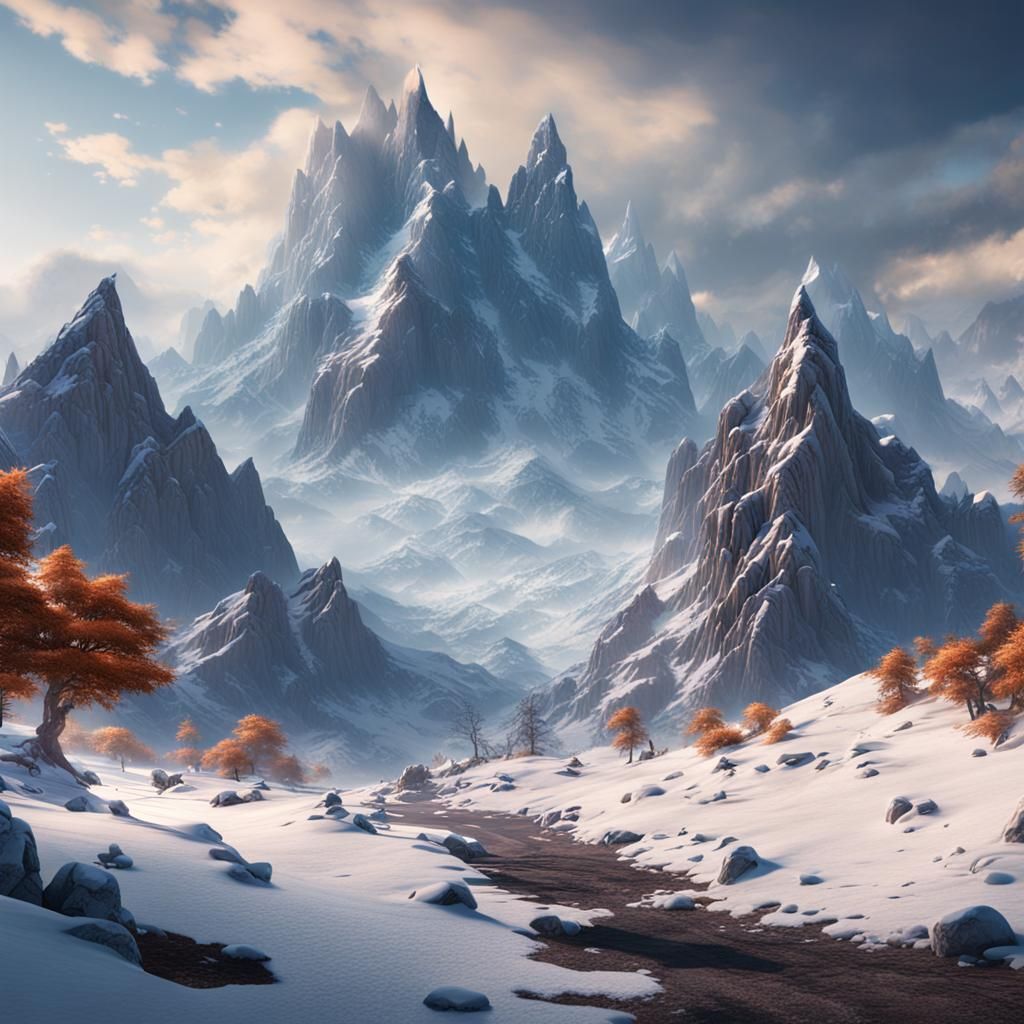 Snowy Mountains in Detailed Matte Painting