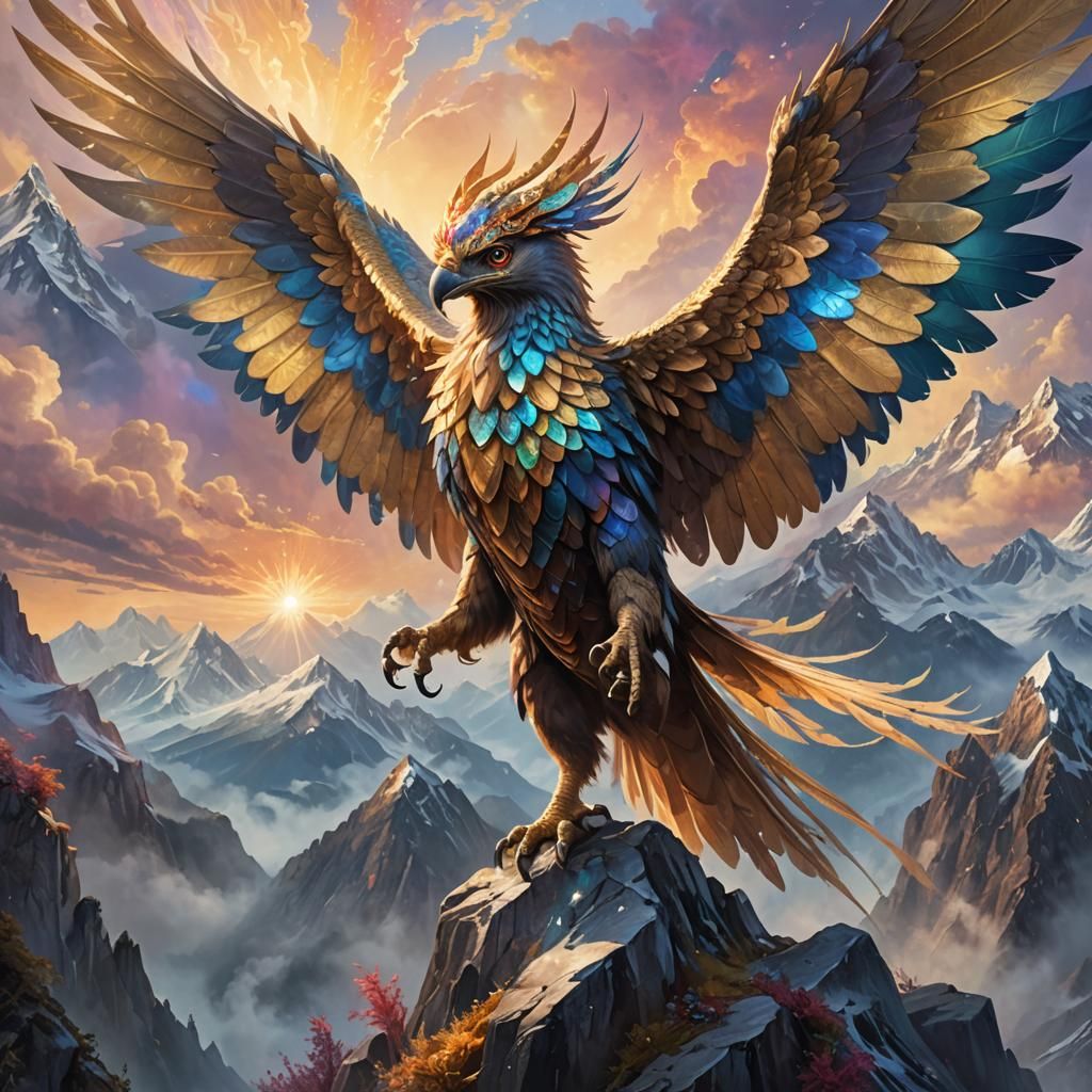 Majestic Winged Creature Rises at Dawn: Fantasy Art