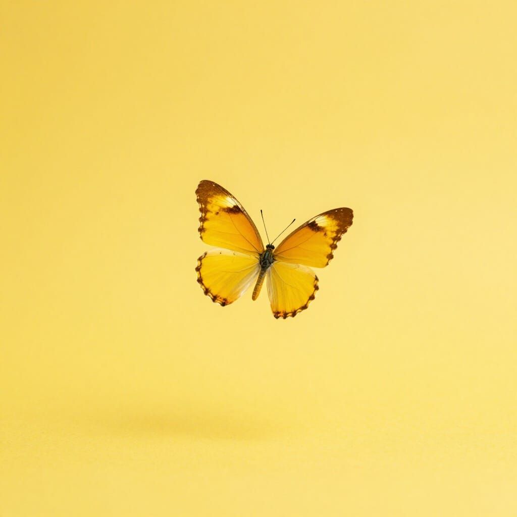 Minimalist Yellow Butterfly in Negative Space